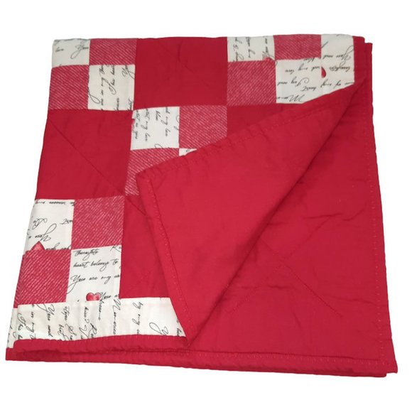 Vintage Handmade Patchwork Love Heart Red Quilt Blanket 26.5" X 26.5" - Picture 6 of 8